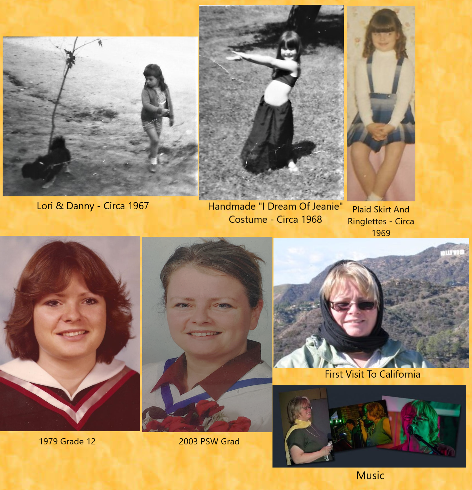 collage of photos of Lori from 1967 to 2018